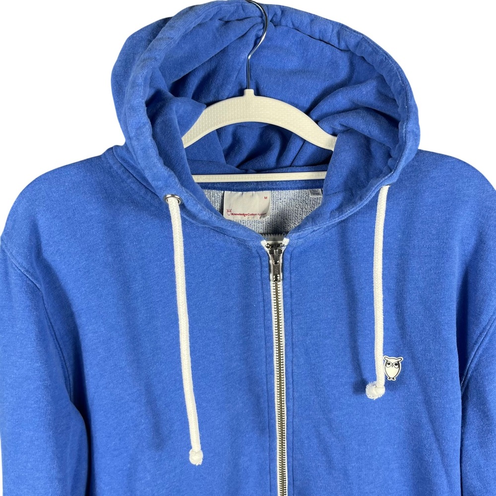 Knowledge Cotton Apparel Zip Hoodie Mens M Blue Organic Cotton Owl Logo GOTS